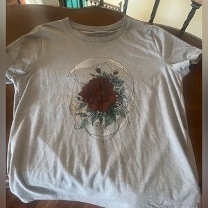 Women’s Lucky Brand Gray Tee with Red Floral Graphic